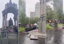 加拿大首任总理雕像被推到 特鲁多谴责